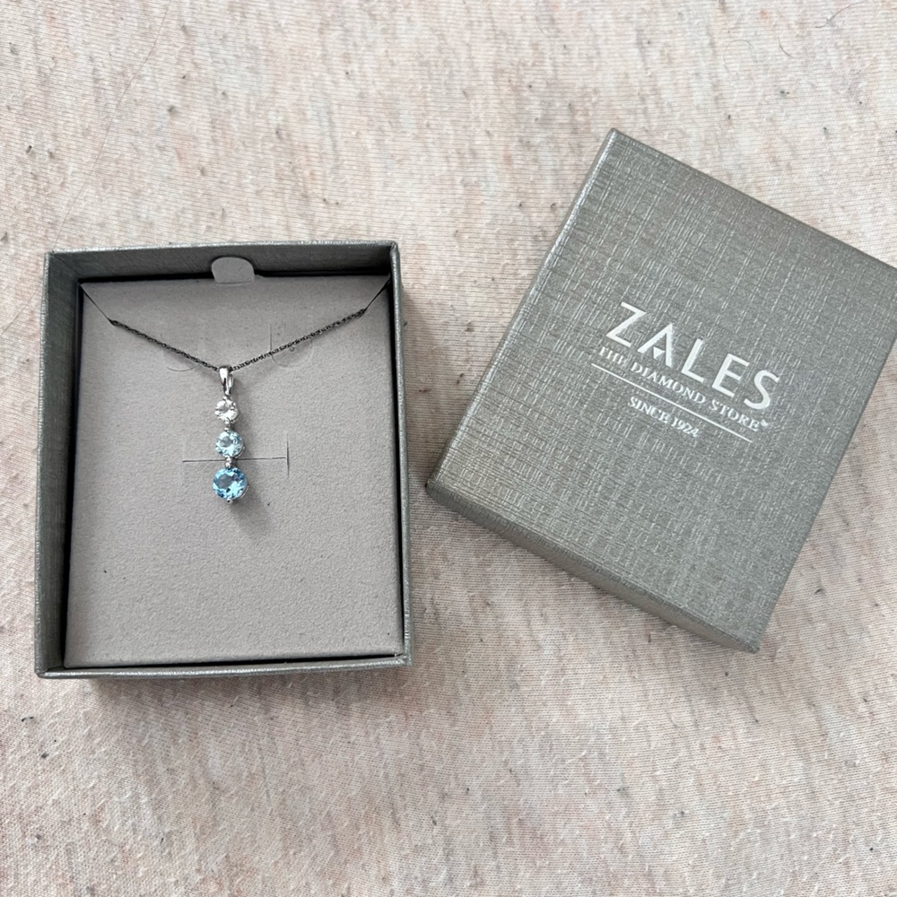 Zales Sterling Silver Necklace with Blue Gemstone Brand NEW